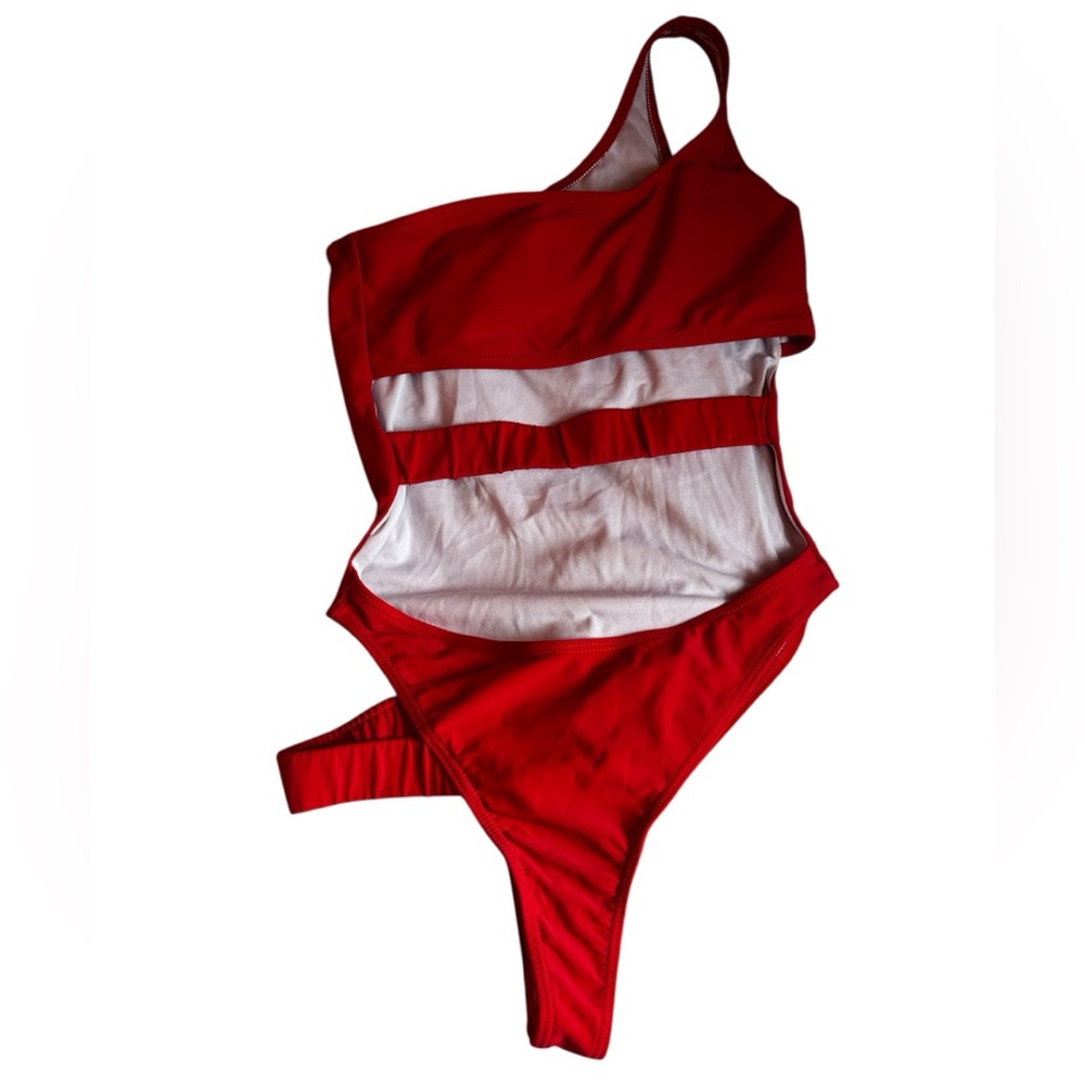 Red One-Shoulder Cutout Swimsuit